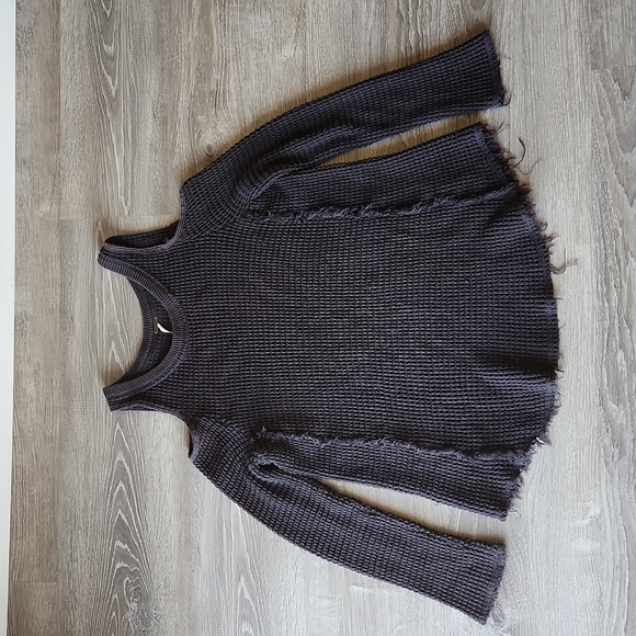 Free People Sunset Black Cold Shoulder Sweater Chunky Knit Size XS - Picture 1 of 7